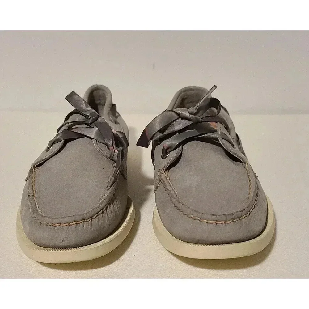 SPERRY Top Sider Suede Boat Shoes GRAY With Ribbon Laces Women’s SZ 9 M - Picture 2 of 8